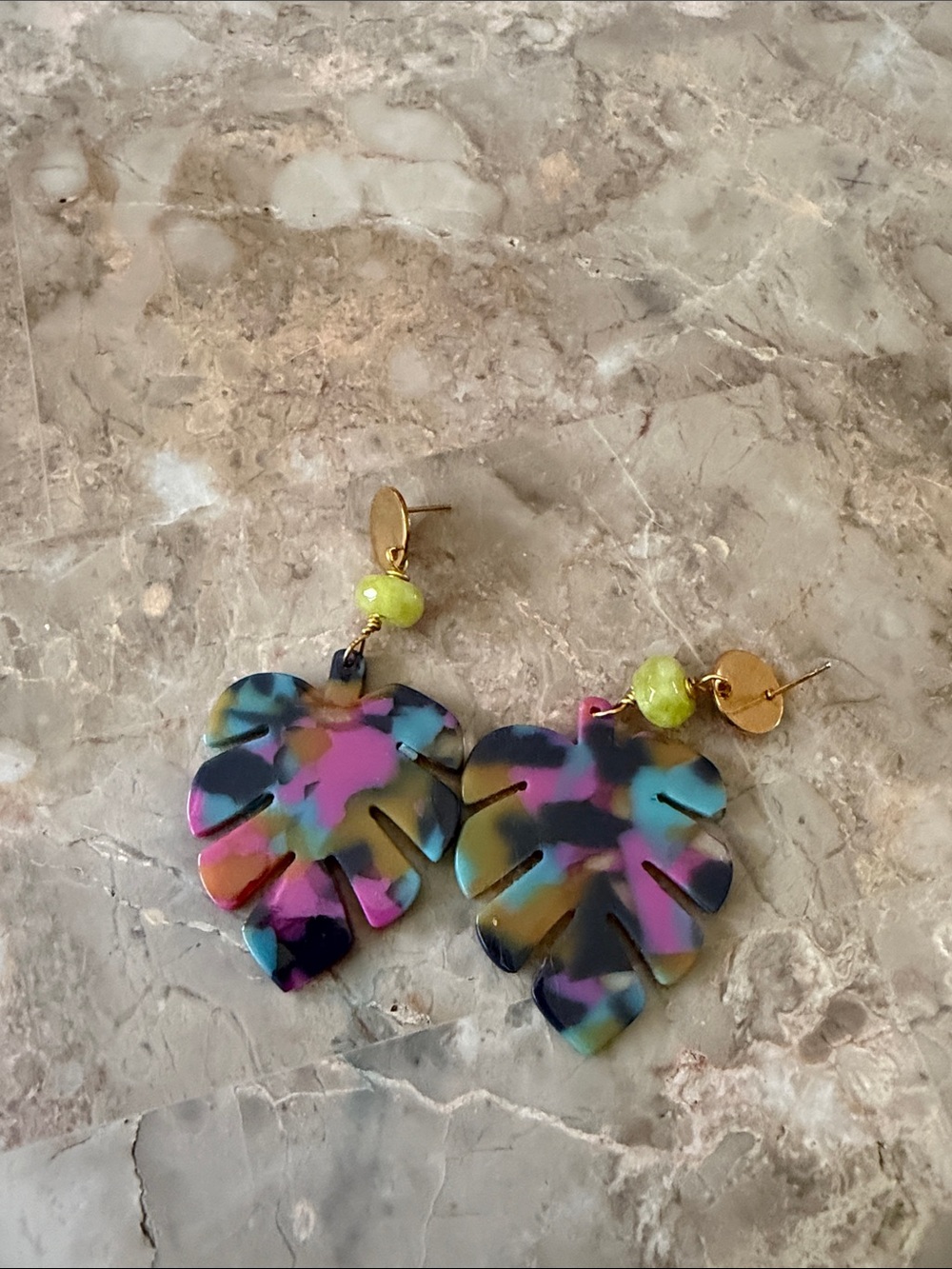 Colorful Tropical Monstera Leaf Statement Earrings – Multicolor